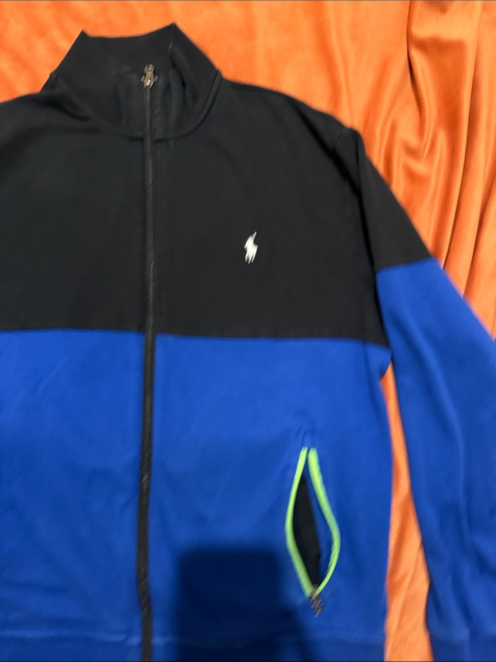 Polo by Ralph Lauren Black and Royal Blue Colorblock Track Jacket - Picture 2 of 6